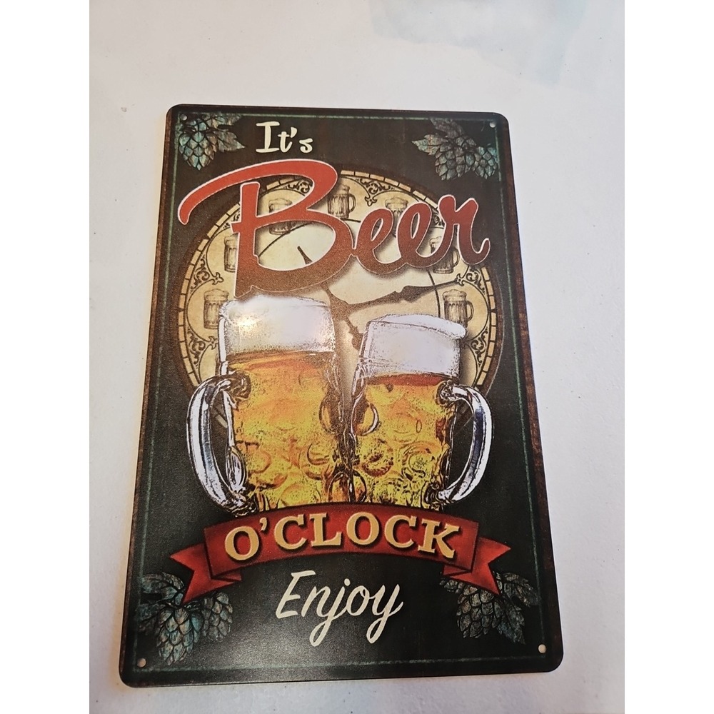 It's Beer O'clock Enjoy, Tin Sign, 8x12, Bar, Lounge